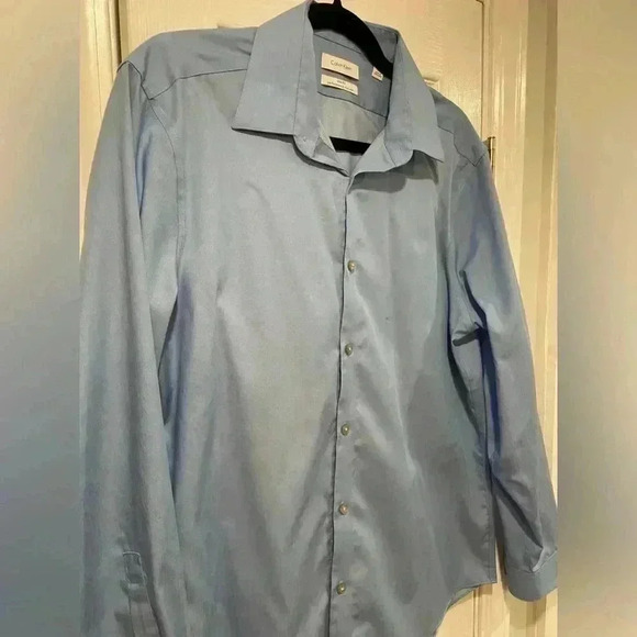 Calvin Klein Men’s Slim Fit Performance Non Iron Blue Cotton Dress Shirt Size 16 - Picture 8 of 13